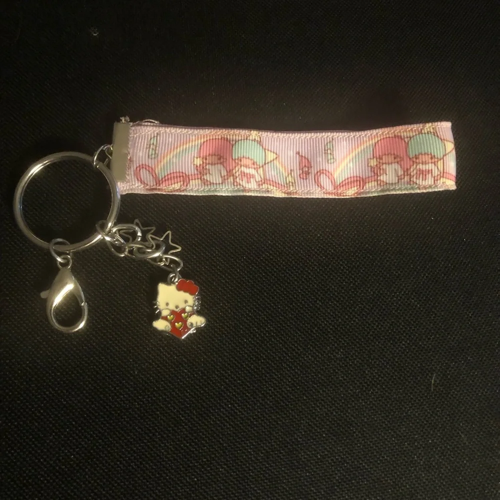 Hello Kitty Pink Ribbon Wristlet Keychain with Charm- 116A